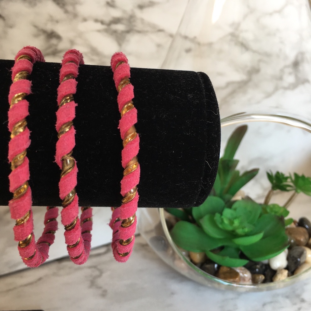 Pink gold fabric wrapped bangle set of 3